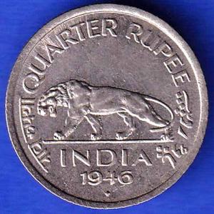 UNC BRITISH INDIA 1946 BOMBAY MINT GEORGE VI KING QUATER RUPEE COIN ANH3343