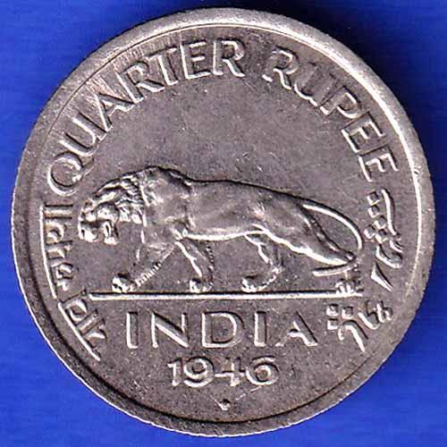 UNC BRITISH INDIA 1946 BOMBAY MINT GEORGE VI KING QUATER RUPEE COIN ANH3343