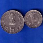 set of 2 coins republic india 1917 1984 Indira Gandhi 5 Rupees AND 50 Paise BOMBAY MINT ANH1892