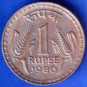 REPUBLIC INDIA 1980 BOMBAY MINT ONE RUPEE COIN ANH2298