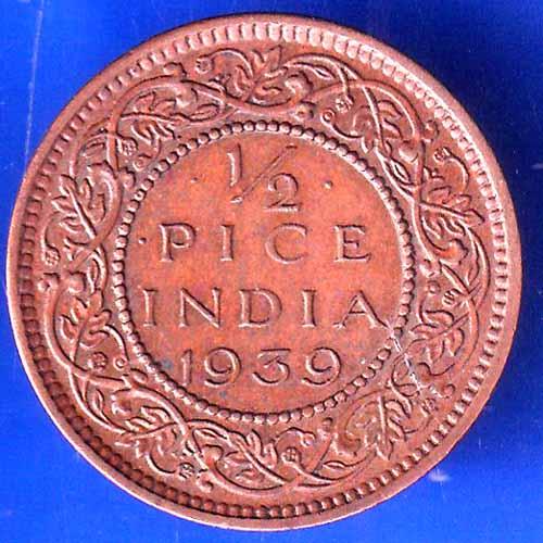 British India 1939 George VI King Emperor Half Pice Coin ANH2446
