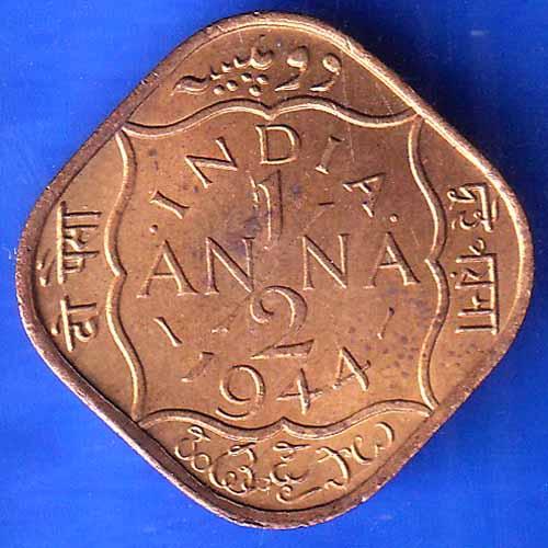 British India 1944 George VI King Half Anna Coin ANH2738