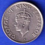 UNC BRITISH INDIA 1946 BOMBAY MINT GEORGE VI KING QUATER RUPEE COIN ANH3343