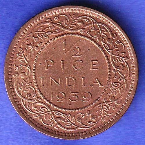 BRITISH INDIA 1939 GORGE VI KING 1/2 PICE BOMBAY MINT RARE COIN HSK897