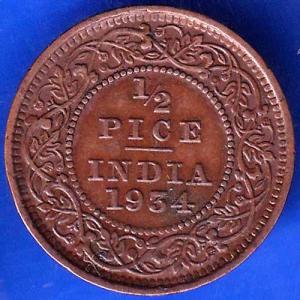 British India 1934 George V King Emperor Half Pice Coin ANH1644