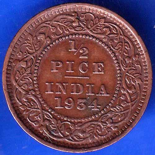 British India 1934 George V King Emperor Half Pice Coin ANH1644