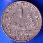 Government of india 1956 quarter rupee HYDERABAD MINT coin ANH2098