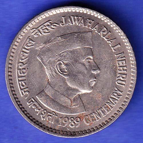 Republic India 1989 BOMBAY MINT Jawahar lal Nehru Centenary 5 Rupee HSK898