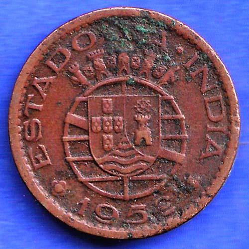 Portuguese India Goa 1 Tanga 1952 copper coin ANH3249