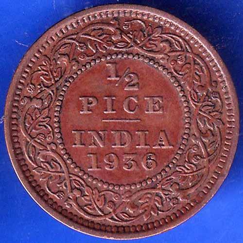 British India 1936 George V King Emperor Half Pice Coin ANH1645