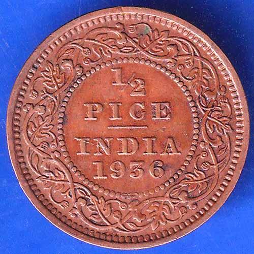 British India 1936 George V King Emperor Half Pice Coin ANH2300