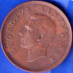 GEORGIVS SEXTVS REX  SOUTH AFRICA 1950 SUID AFRIKA 1D RARE COIN ANH1452