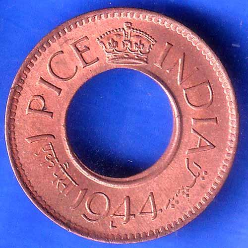 British India 1944 George VI King LAHORE MINT 1 Pice Copper Coin ANH2503