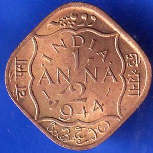 British India 1944 George VI King Half Anna Coin ANH2753