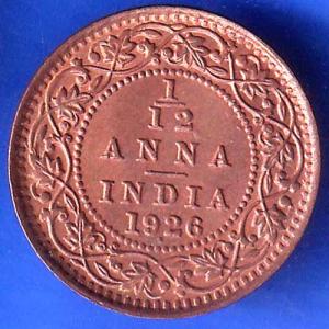 BRITISH INDIA 1926 GEORGE V 1/12 ANNA COPPER COIN ANH2903