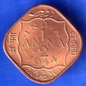 UNC British India 1944 George VI King Half Anna Coin ANH2953