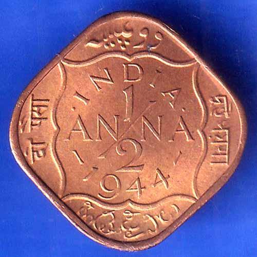 UNC British India 1944 George VI King Half Anna Coin ANH2953