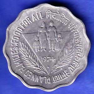 Republic India 1974 BOMBAY MINT Rare Planned Families Food For All 10 Paisa Coin HSK504