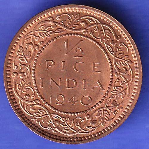 BRITISH INDIA 1940 1/2 PICE GEORGE VI COPPER COIN SK105