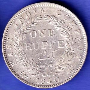 EAST INDIA COMPANY 1840 CONTINIOUS LEGEND VICTORIA QUEEN 1 RUPEE SILVER COIN SK560