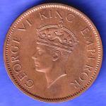 British India 1942 George VI King Emperor One Quarter Anna Copper Coin SK606