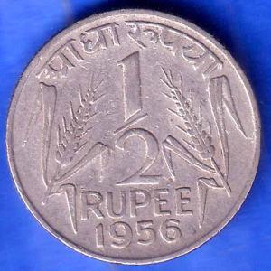 Goverment of India 1956 half rupee kolkata MINT COIN ANH2455