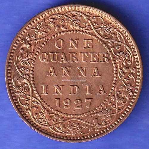 British India 1927 BOMBAY MINT George V One Quarter Anna Coin SK506