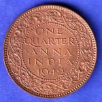 British India 1942 George VI King Emperor One Quarter Anna Copper Coin HSK648