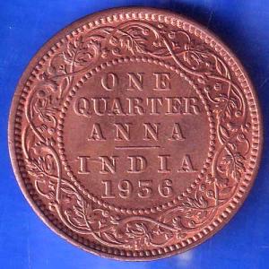 BRITISH INDIA 1936 GORGE V KING ONE QUARTER ANNA COPPER COIN ANH2741
