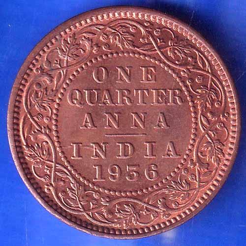 BRITISH INDIA 1936 GORGE V KING ONE QUARTER ANNA COPPER COIN ANH2741