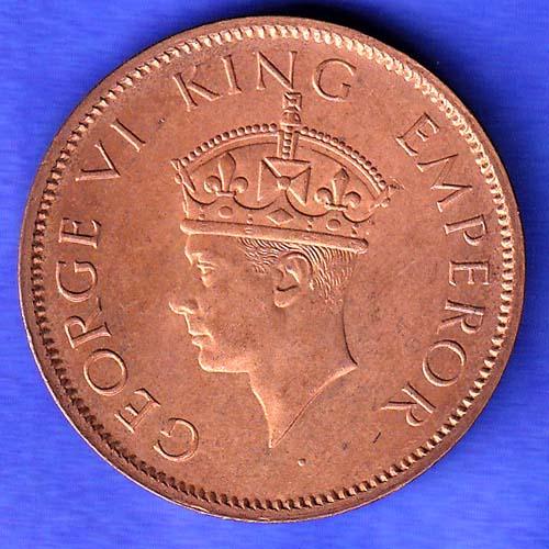British India 1942 George VI King Emperor One Quarter Anna Copper Coin HSK648