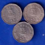 SET OF 3 REPUBLIC INDIA TWO RUPEE 1997 HYDRABAD MINT 1998 HYDRABAD MINT AND 2000 NOIDA MINT ANH1648