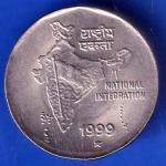 Republic India 1999 Hyderabad Mint National Integration 2 Rupees Coin ANH2940