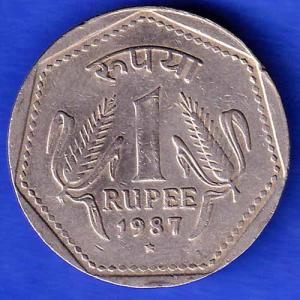 Republic India 1987 Hyderabad Mint One Rupee Coin ANH3347