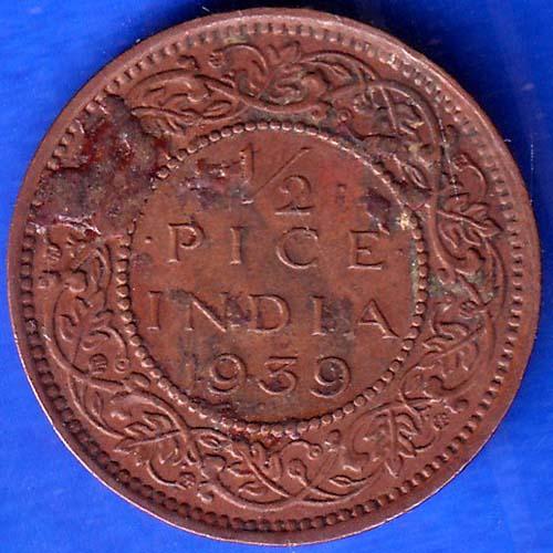British India 1939 George Vi King Emperor Half Pice Coin ANH298