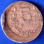 REPUBLIC INDIA ERROR 2003 HYDERABAD MINT FIVE RUPEE COIN ANH1899