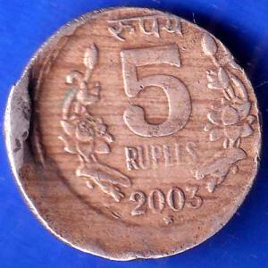 REPUBLIC INDIA ERROR 2003 HYDERABAD MINT FIVE RUPEE COIN ANH1899