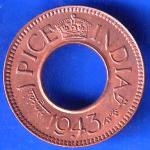 British India 1943 Bombay Mint George Vi King One Pice Coin ANH2345