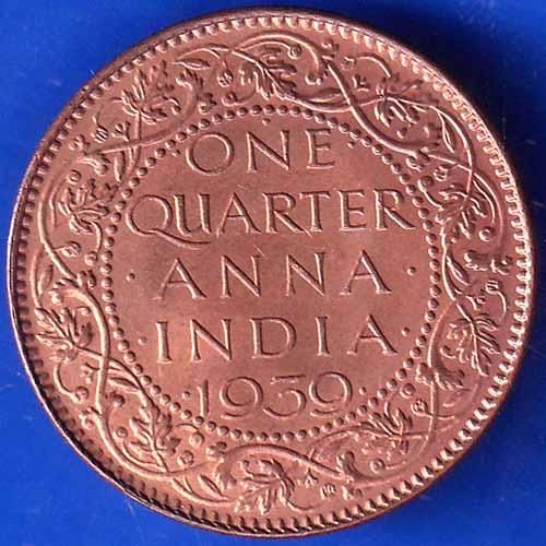 BRITISH INDIA 1939 GORGE VI KING ONE QUARTER ANNA COPPER COIN ANH2695