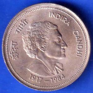 Republic India 1917-1984 Indira Gandhi 5 RUPPE Coin ANH2546