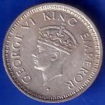 British India 1944 George VI Bombay Mint Quarter Rupee Coin ANH848