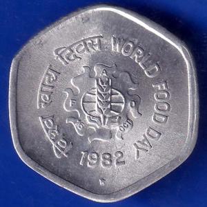 Republic India 1982 Hyderabad Mint World Food Day 20 Paise Coin ANH360
