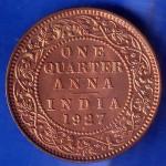 British India 1927 BOMBAY MINT George V One Quarter Anna Coin ANH2149