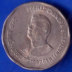 Republic India 1997 Subhas Chandra Bose Centenary 2 Rupee Coin ANH551