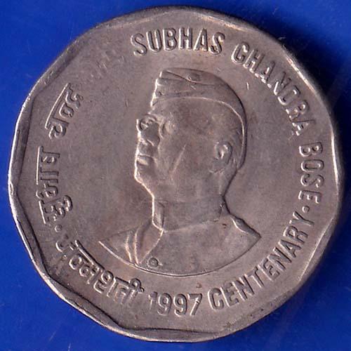 Republic India 1997 Subhas Chandra Bose Centenary 2 Rupee Coin ANH551
