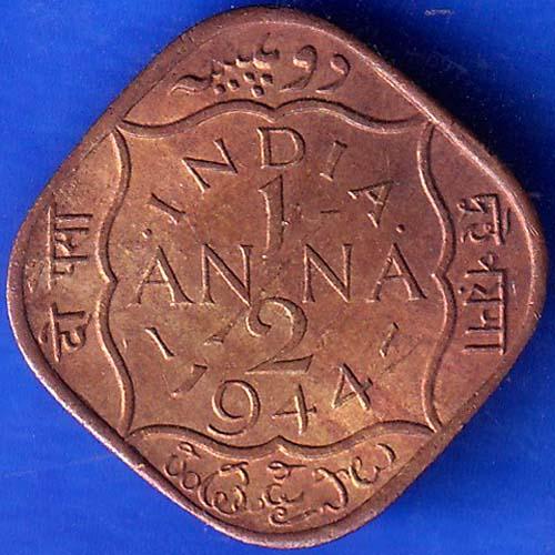 British India 1944 George VI King Half Anna Coin ANH954