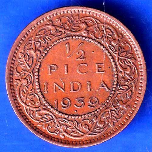 British India 1939 Bombay Mint George VI King Emperor Half Pice Coin ANH2499