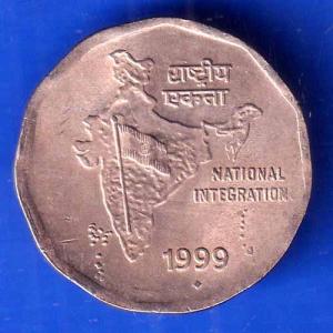 Republic India 1999 BOMBAY MINT National Integration 2 Rupees Coin ANH2944