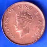 BRITISH INDIA 1939 GORGE VI KING ONE QUARTER ANNA COPPER COIN ANH2749