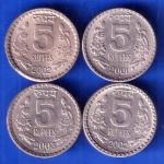 4 SET OF REPUBLIC INDIA DIFFERENT YEAR, MINT 5 RUPEE COINS ANH2948